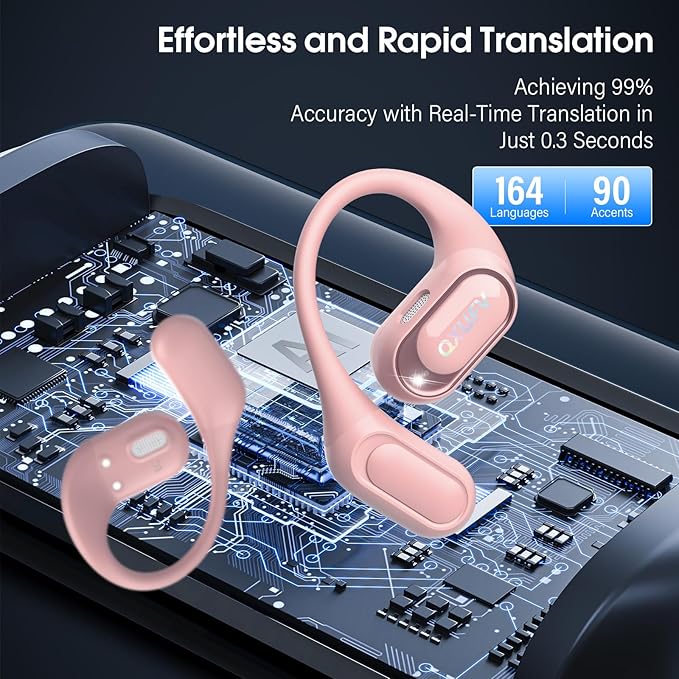 AI Translation Earbuds Real Time with Audio and Video Calls, 164 Language/7 Translation Modes Translator Earbuds Bluetooth 5.4 with APP, 50H Translate Ear Buds Device for Business/Learning, Pink