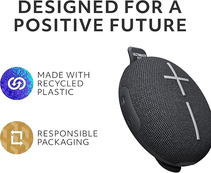 Ultimate Ears MINIROLL Ultra-Portable Waterproof Bluetooth Speaker, Big Bass, IP67 Dustproof, 131 ft Range - Gentle Black