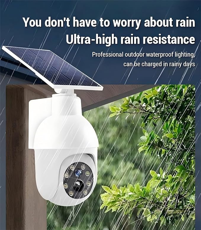 360-Degree Ultra-Bright Solar Light, Dummy CCTV Camera, Outdoor Motion Sensor Spotlight, IP66 Waterproof FloodLights, Wireless Decoy Fake PTZ Dome Security Camera for Porch Garden Patio Driveway