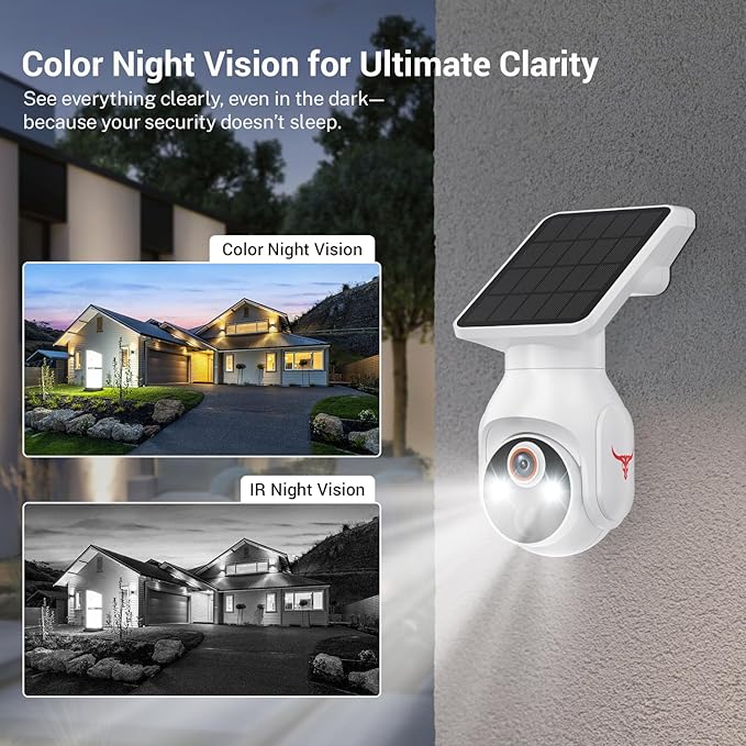 Solar-Powered 1080p Battery Camera, Security Cameras Wireless Outdoor for Home Surveillance, AI Human Detection, Cloud Storage (Sold Separately), 2.4G WiFi Only, Color Night Vision (WiFi)