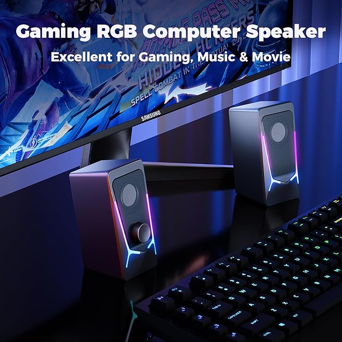ROSON Computer Speakers, Gaming PC Speakers with Enhanced Bass and Volume Control, Stereo 2.0 USB Powered 3.5mm Aux Multimedia Speakers for Laptop/Desktop/Tablets/Phone