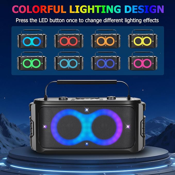 Portable Bluetooth Speaker 300W Peak Big Powerful Loud Sound Deep Bass Large Wireless Boombox with Subwoofer DSP Led Light for Home Party Outdoor Gatherings Camping Backyard