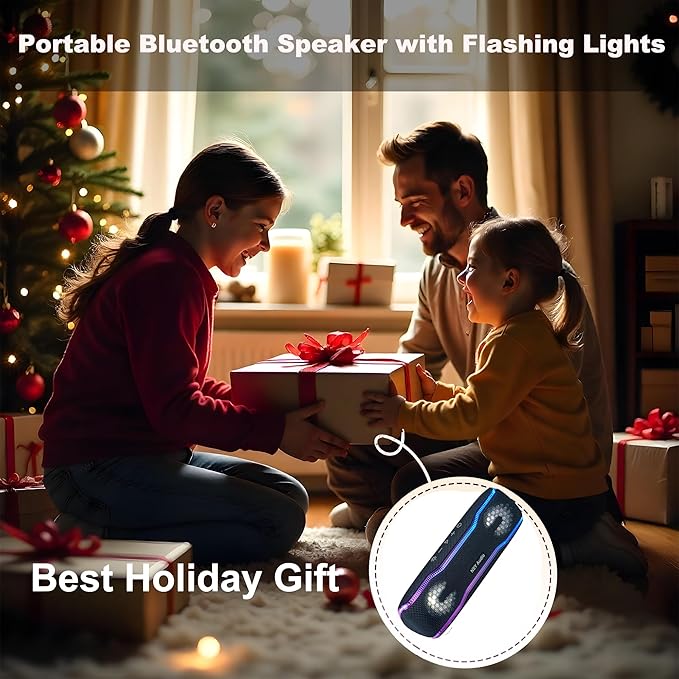 IPX7 Waterproof Bluetooth Speaker, 24H Playtime, LED Lights, Wireless Outdoor Speaker for Pool, Beach, Shower, Gifts, Blue