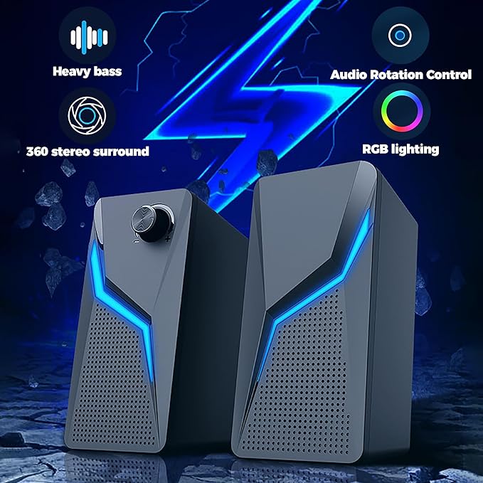 ROSON Computer Speakers, PC Gaming Speakers with Enhanced Bass and Volume Control, Stereo 2.0 USB Powered 3.5mm Aux Multimedia Speakers for Laptop/Desktop/Tablets/Phone