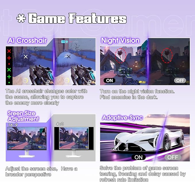 Amzfast 27 inch 1440P 200Hz/180Hz White Gaming Monitor, WQHD (2560 ×1440),MPRT 1ms Fast IPS | HDR400 & TÜV Rheinland Eye Care & Multiple Game Assistant & Two Year Warranty Exchange(HDMI & DP Cable)