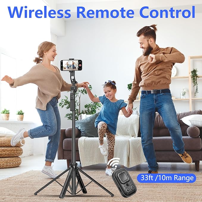 Auto Face Tracking Selfie Stick Tripod for iPhone with Light 360 Rotation 63" Phone Camera Tripod Stand Follows Your Movement with Wireless Remote for Content Creator Vlog Live Stream Video Recording