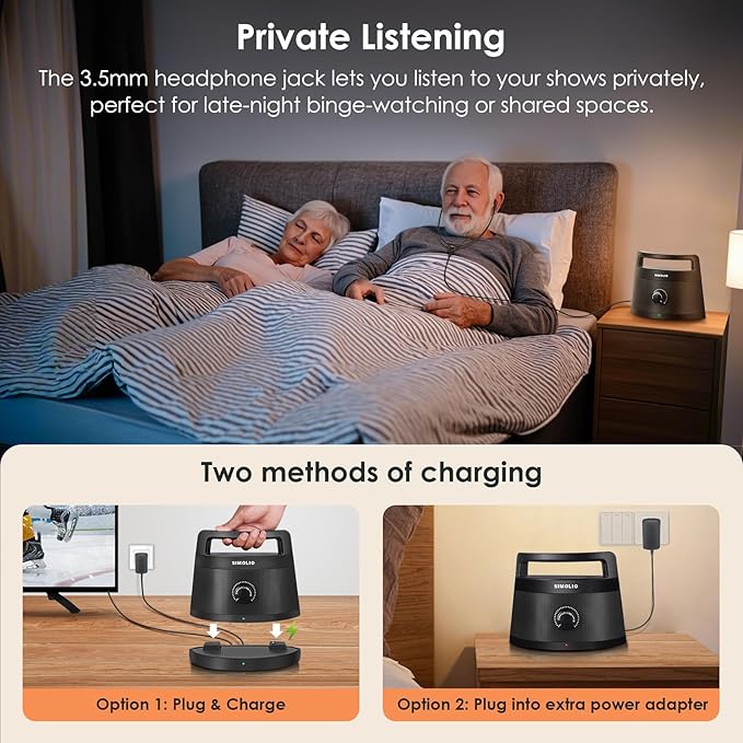 SIMOLIO 621D Plus Wireless Speakers for TV for Seniors - Bluetooth TV Speakers for Hard of Hearing, Elderly, 3 EQ Modes, Dialog Enhancer, Portable Speaker for TVs, 164ft Range, Bluetooth Connectivity