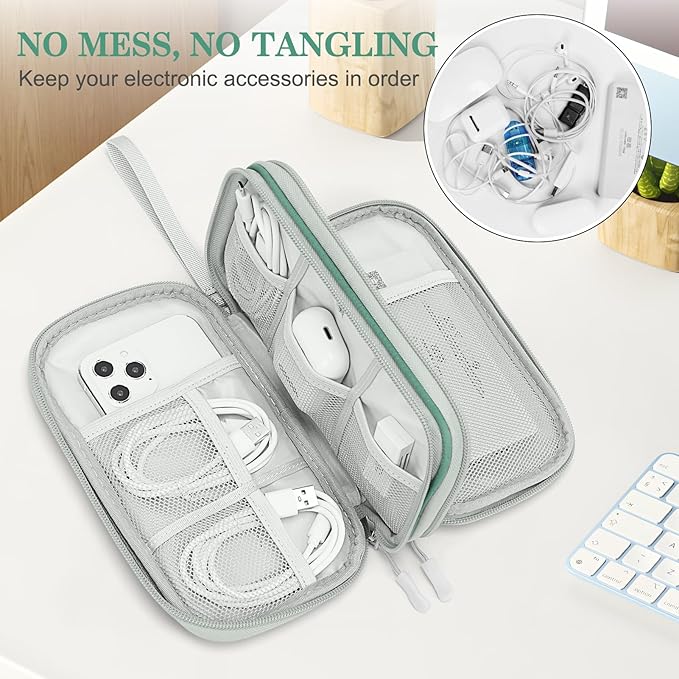 FYY Electronic Organizer, Travel Cable Organizer Bag Pouch Electronic Accessories Carry Case Portable Waterproof Double Layers All-in-One Storage Bag for Cable, Cord, Charger, Phone,-Pattern Green(M)