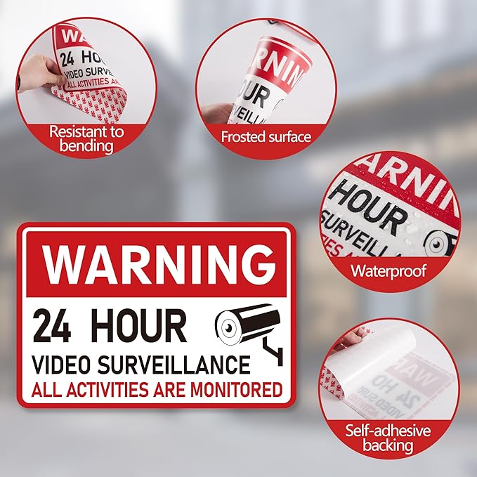 2PCS Video Surveillance Sign/All Activities Are Monitored, Waterproof Durable Security Camera Sign Sticker, Warning Signs for Home, Business, Property