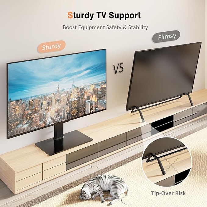Universal Swivel TV Stand/Base Table Top TV Stand for 13 to 39 inch TVs with 100 Degree Swivel, 4 Level Height Adjustable, Heavy Duty Tempered Glass Base, Holds up to 88lbs, HT07B-002