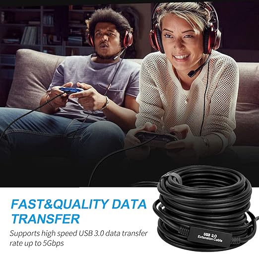50FT USB 3.0 Active Extension Cable, USB Extension Cord A/M to A/F (15M) for USB HUB,Webcam,Xbox,Oculus Quest 2/3 VR,PS4,Printer,External Hard Disk