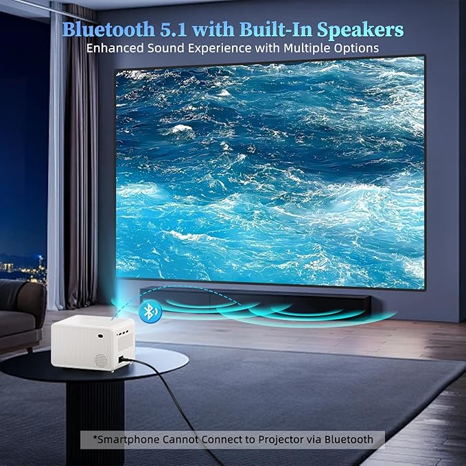 Video Projector with 5G WiFi and Bluetooth 5.1, Native 1080P Home Projector with Speaker, 16000LM Outdoor Movie Projector, Max 200" Compatible with iPhone / Android / TV Stick / Laptop / HDMI / USB
