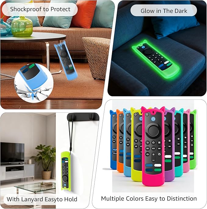 (3 Pack) Wevove Soft Protective Remote Cover,Shockproof Anti-Slip Silicone Protective Case with Lanyard Glow in The Dark (Glow Yellow&Blue&Green)