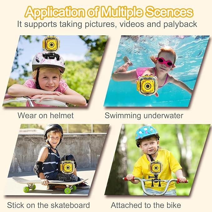 PROGRACE Kids Waterproof Camera - 3 4 5 6 7 8 9 10 Year Old Girl Birthday 1080P HD Underwater Video Camera for Kids Pool Toys Toddler Digital Cameras with 32GB Card Yellow