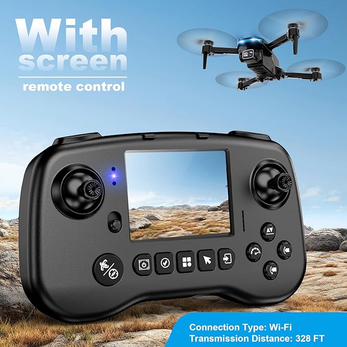 Drone with Camera - Drone with Screen on Controller for Beginners, Foldable Remote Control Quadcopter with Voice Gesture Control, 3D Flip, One Key Start, Emergency Stop, 2 Batteries, Easier to use