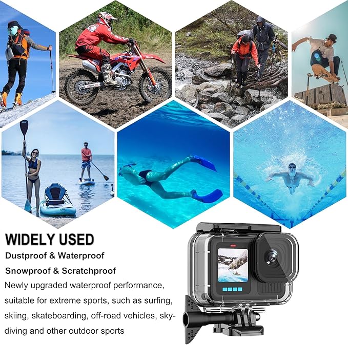 BO&DQQ Protective Waterproof Case Compatible for Go Pro Hero 13 12 11 10 9 Black, 60M/196FT Underwater Diving Housing Shell Accessories Kit