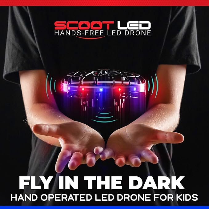 Force1 Scoot LED Hand Operated Drone for Kids or Adults - Hands Free Motion Sensor Mini Drones, Easy Indoor Flying Orb Ball Small UFO Toy for Boys and Girls (Red/Blue)