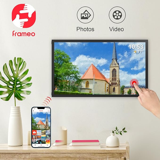 64GB 21.5inch FRAMEO Digital Photo Frame with 1920x1080 FHD IPS LCD Touch Screen, Dual-WiFi Share Photos & Videos Via Frameo App, Support USB Drive/Mirco SD Card Extend Storage, Auto-Rotate