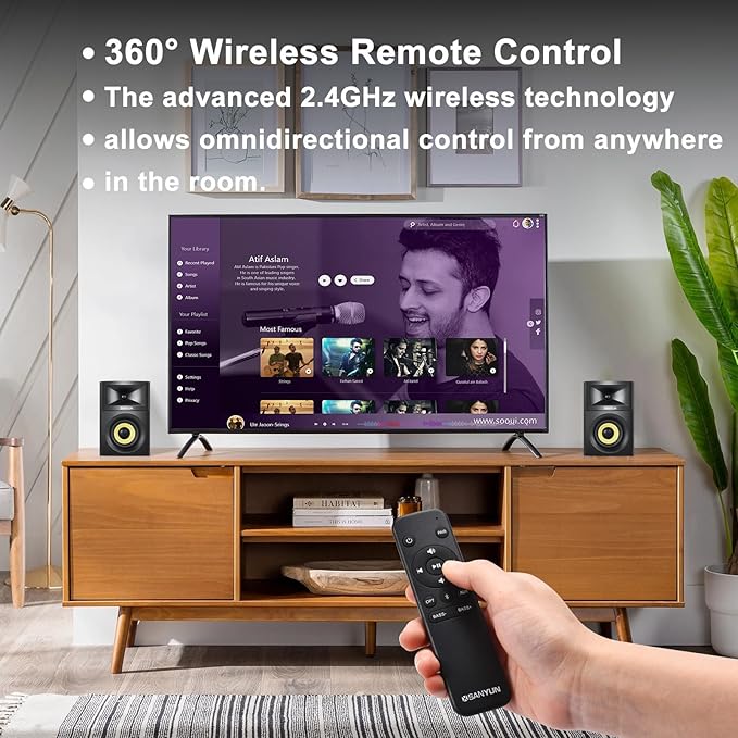 Sanyun SW205 4" Bookshelf Speakers | Immersive HiFi Audio with Virtual Surround | Flagship DAC/DSP Engine | Geometric Diffusion Cabinet | 80W, Bluetooth 5.4/Optical/AUX Inputs, Wireless Remote, Black