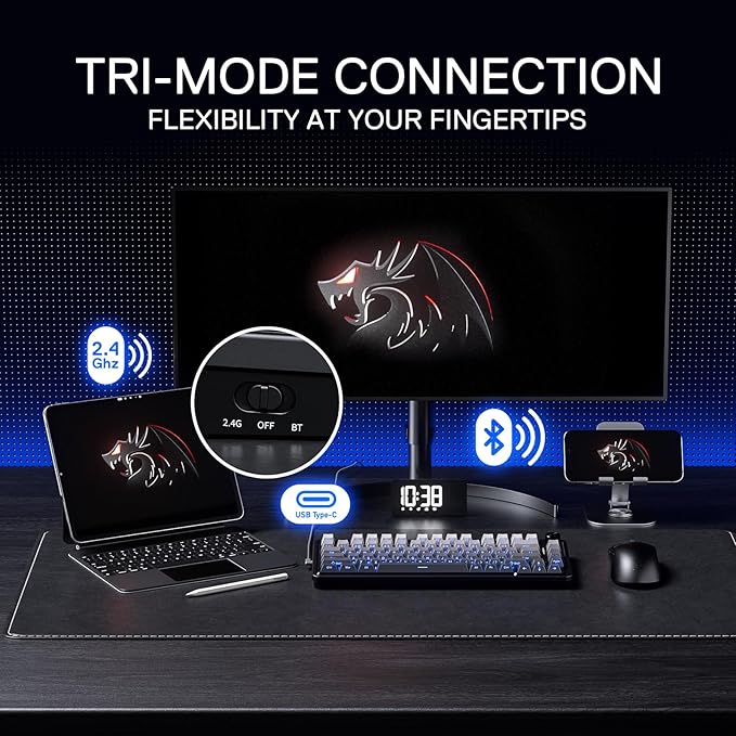 Redragon K673 GB 75% Wireless Gasket RGB Gaming Keyboard, 3-Modes 81 Keys PBT Compact Mechanical Keyboard w/Hot-Swap Socket, Dedicated Knob Control & 5-Layer Noise Dampening, Custom Linear Switch