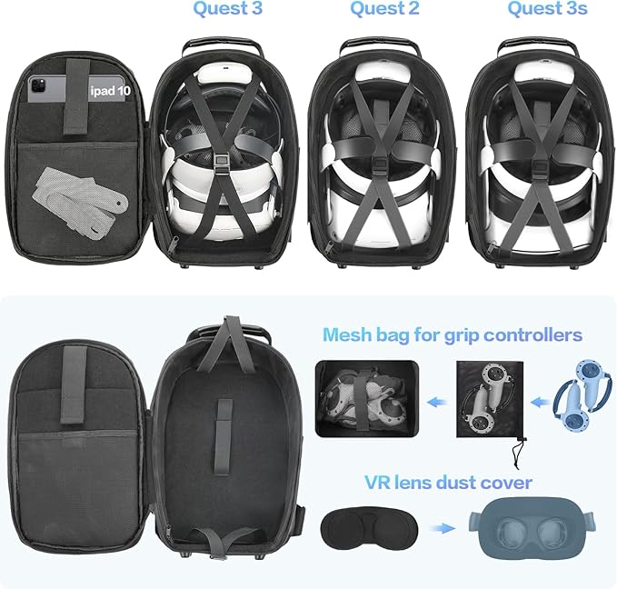 FOREGOER Carrying Case Compatible with Meta Quest 3/3S, Oculus Quest 2/Vision Pro/Pico 4 VR Travel Storage Bag for Gaming Headset with Elite Strap, Touch Controllers and Other Accessories