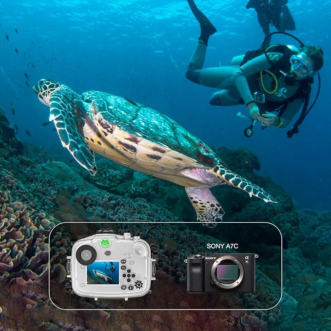 Sea frogs Waterproof Camera Housing compatible with Sony A7C 28-60MM 10-18MM with Wide Angle Fisheye Lens IPX8 40m/130ft Maximum Diving Depth Underwater Camera Case for Diving, Surfing, Rowing, Skiing