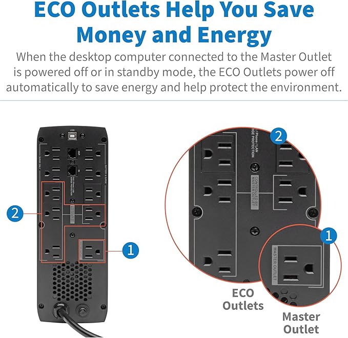 Tripp Lite 1300VA UPS Battery Backup Surge Protector, AVR, 10-Outlet Uninterruptible Power Supply, USB Charger, Ethernet Protection (ECO1300LCD)