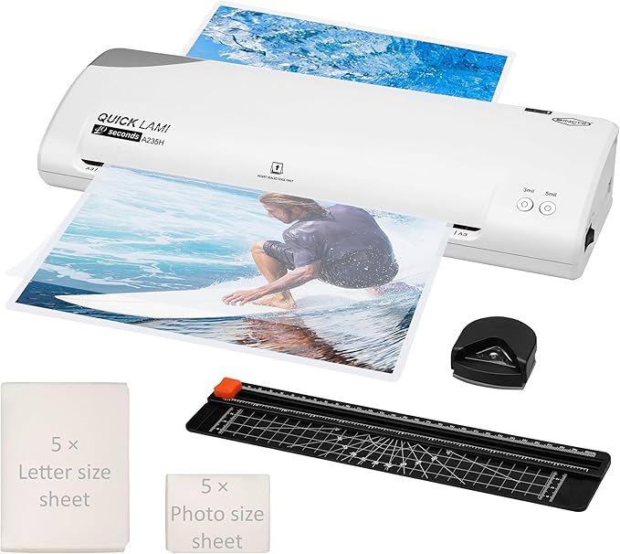 SINCHI 13-Inch Thermal Laminator Machine, 3–5 Mil, 40s Warm-Up, 20"/Min, Jam Release, Auto Shutoff, All-in-One Kit with 10 Pouches, Trimmer & Rounder, Cleaning Paper, Ideal for Home, Office, School