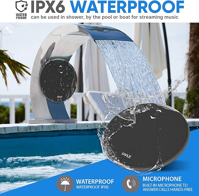 Pyle Portable Bluetooth Speaker with Loud Crystal Clear Sound - Mini IPX7 Waterproof, Super Bass Speakers Bluetooth Wireless for Shower, Beach, Pool, Small Portable Speaker for Outdoor, Gift Ideas
