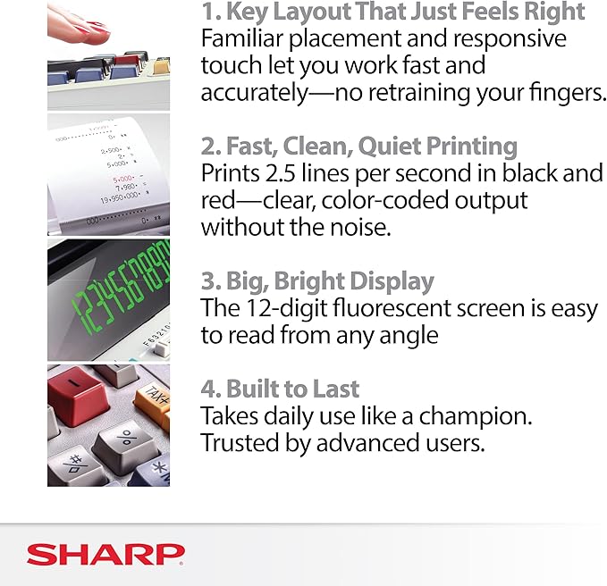 Sharp EL-1801V Ink Printing Calculator, 12-Digit LCD, AC Powered, Off-White, Ideal for Business & Office Use, Easy-to-Read Display & Durable Design