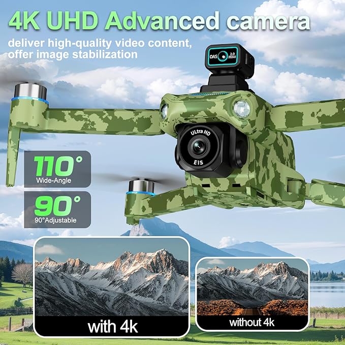 Drone with Camera 4k, GPS HD Drones for Adults, Remote Controller with Screen, Obstacle Avoidance, Brushless Motor FPV, 5G Transmission, 3 Battery, Professional (Army Green)