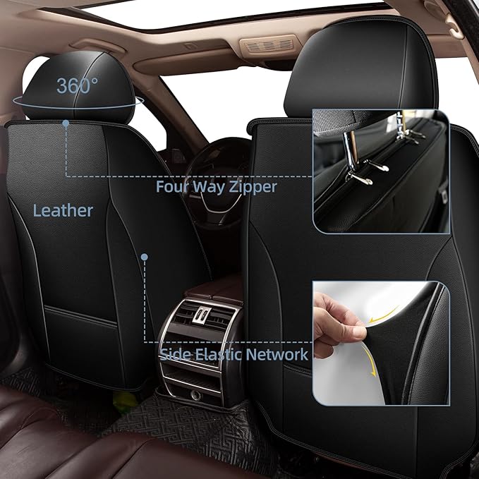 Bling Diamond Car Seat Covers Fit for Lexus ES 300H/350 2007-2025：Full Set Luxury Leather Seat Cushion Waterproof Automotive Seat Protectors (Black,5 Seats)