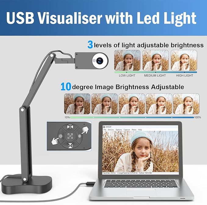 8MP USB Document Camera, Auto Focus, LED Light, Image Reversal, Built-in Mic, Mac OS, Windows, Chromebook for Distance Learning, Remote Teaching, Web Conferencing, Live Demo (KB700)