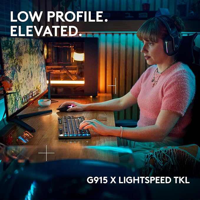 Logitech G915 X Lightspeed TKL Wireless Mechanical Gaming Keyboard, Double-Shot PBT Keycaps, Fully Programmable Keys, RGB Backlit Mac/PC Gaming Keyboards, Aluminum Finish, GL Clicky Switches, Black