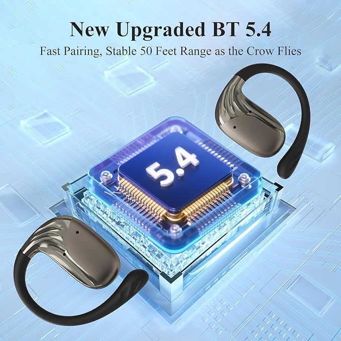 Open Ear Headphones,Ultra-Light 6.2g,Adjustable Ear Hooks,48H Playtime,BT 5.4 Wireless Open Ear Earbuds with IPX5 for Running,Office,Fitness,Workout (Black)