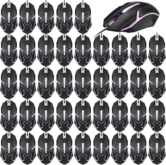 Sratte 30 Pack Black USB Wired Mouse Bulk 1200 DPI RGB Optical Computer Mouse 3 Button 7 Color LED Backlit Wired Ergonomic USB for Gaming Office Desktop Laptop Gamer Computer