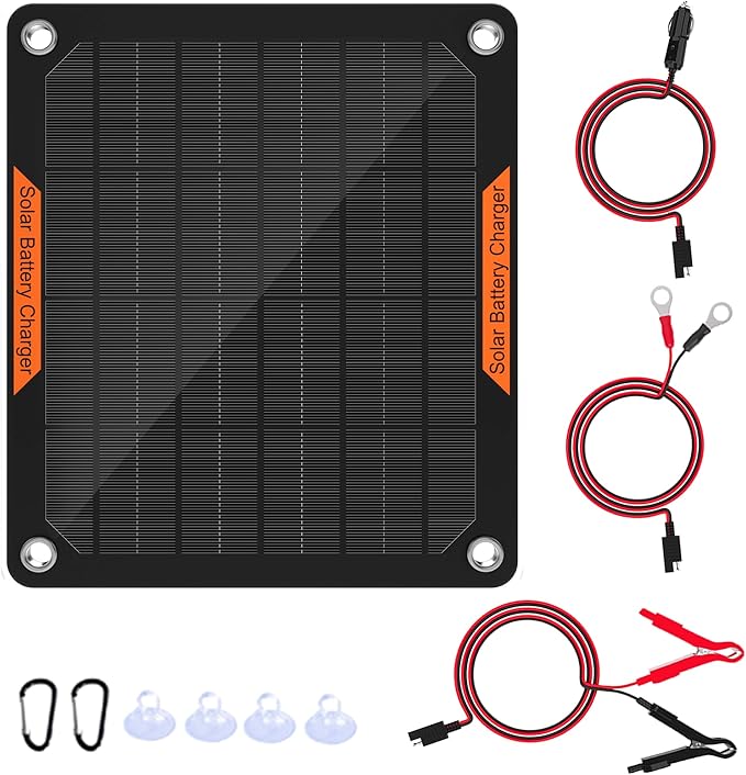 OYMSAE 12V Solar Battery Charger ，5W Waterproof Solar Battery Maintainer,Portable Solar Panel Charger with Upgraded Controller for Car, Motorcycle, Boat, Marine, RV, Trailer, Tractor,Truck, etc