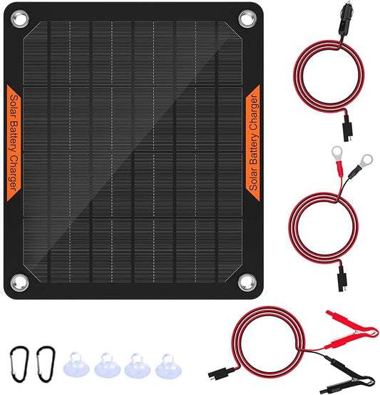 OYMSAE 12V Solar Battery Charger ，5W Waterproof Solar Battery Maintainer,Portable Solar Panel Charger with Upgraded Controller for Car, Motorcycle, Boat, Marine, RV, Trailer, Tractor,Truck, etc