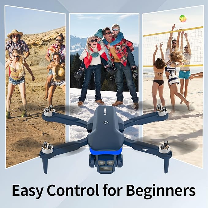 K417 Drone with 2 Cameras 1080P HD 90°Electric Adjustable FPV Drone Transmission,Blue LED Light Foldable Lightweight Remote Control Optical Flow Positioning Altitude Hold 3D Flip,for Adults Beginner