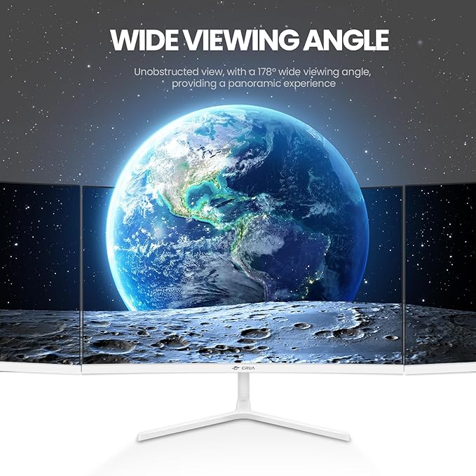 CRUA 24 Inch Curved Monitor, FHD(1920×1080P) 100HZ 120% sRGB Computer Monitors, Narrow Bezels on Three Sides, Blue Light Filter PC Monitor for Home, Office and Dormitory(HDMI, VGA)-White