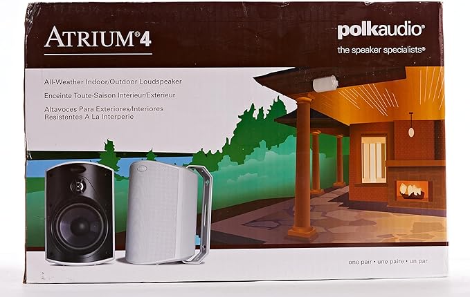 Polk Audio Atrium 4 Weatherproof Outdoor Speakers with Powerful Bass (Pair, Black), All-Weather Durability, Broad Sound Coverage, Speed-Lock Mounting System (Pack of 6)