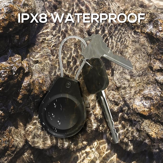 Waterproof AirTag Keychain Holder - (2 Pack) Air tag Lock Case with Wire Cable Compatible with Apple AirTags, Ultra Durable Anti-Lost Protective Case with Keyring for Luggage, Key, Backpack, Black
