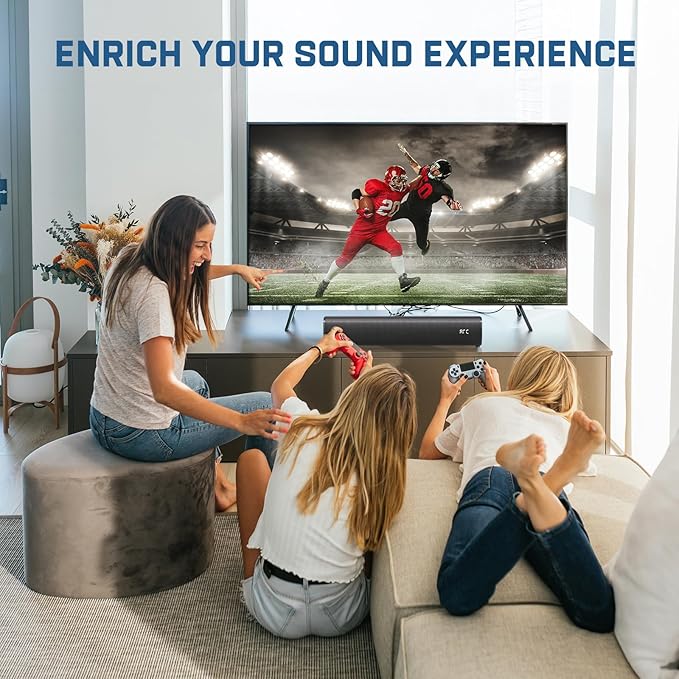 2.1ch Sound Bar for Smart TV with 6 Levels Voice Enhancement, Built-in Subwoofer, 16 Inches Bluetooth 5.3 TV Soundbar Speakers with ARC/Optical/AUX/USB Connection