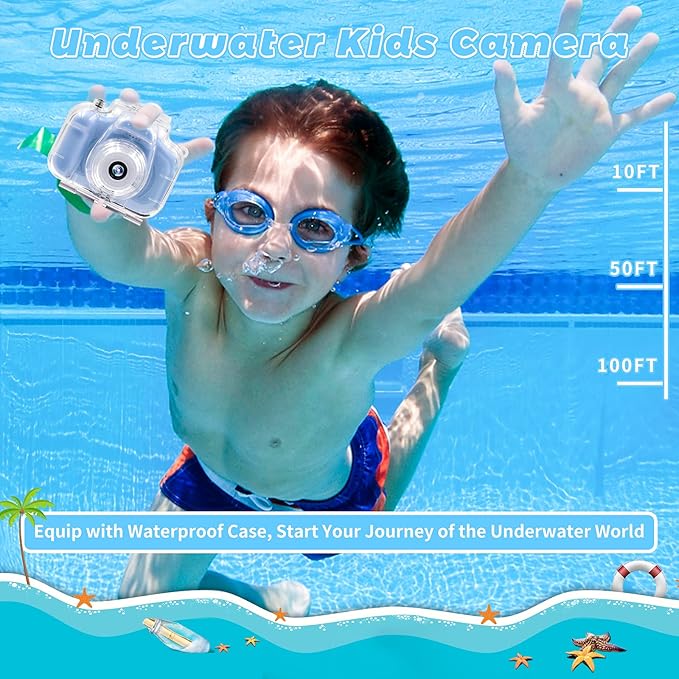 Kids Camera Waterproof Underwater Camera for 3-12 Year Old Boys Girls 2 Inch IPS Screen 1080P HD Digital Kids Video Camera Indoor Outdoor Action Cameras Best Christmas Birthday Gifts