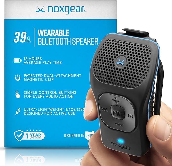 noxgear 39g Wearable Bluetooth Speaker, Magnetic Mini Clip-On, Waterproof Up to 15 Hours Playtime | Clip On Bluetooth, Wearable Speaker with Microphone, 100ft Range