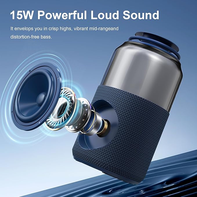 Passau Portable Bluetooth Speaker Wireless with Lights, 15W Loud Stereo Clear Sound, All Day Playtime, BT 5.4, TWS Paring, for Home Outdoor Party Beach (Blue)