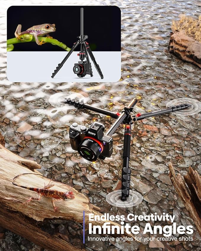 68" Horizontal Overhead Tripod for Camera, Aluminum Camera Tripod with Ball Head for Macro & Overhead Shooting, Detachable Monopod, 1/4" Arca QR Plate, 33lb Load Capacity