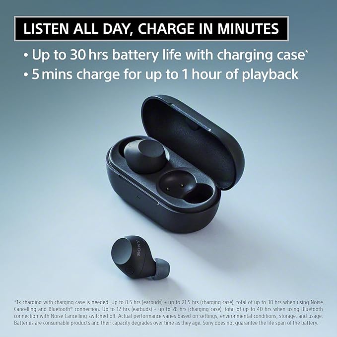 Sony WF-C710N Truly Wireless Noise-Canceling Earbuds with up to 30-Hour Battery Life, Lightweight and Secure, Glass Blue