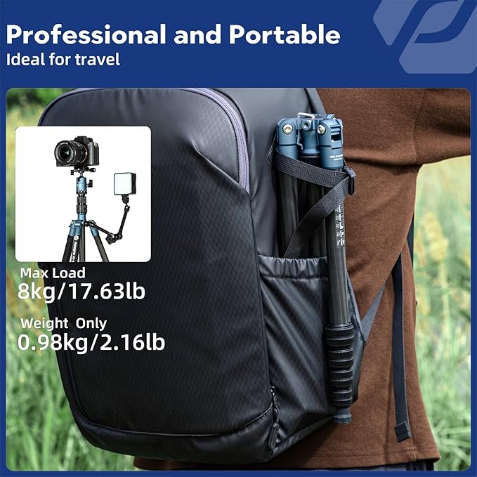 Fotopro 59" Carbon Fiber Travel Tripod Compact Camera Tripod with Ball Head Detachable Monopod with Quick Release Plate and Bag Load up to 8KG/17.63lbs X-GO E2 Blue