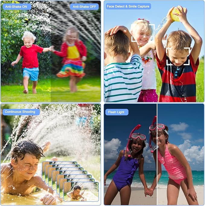 16FT Underwater Camera 30MP Waterproof Digital Camera with 32G Card and Rechargeable Battery, 18X Point and Shoot Camera for Boys Girls Children Teens Snorkeling Swimming Vacation(Blue)